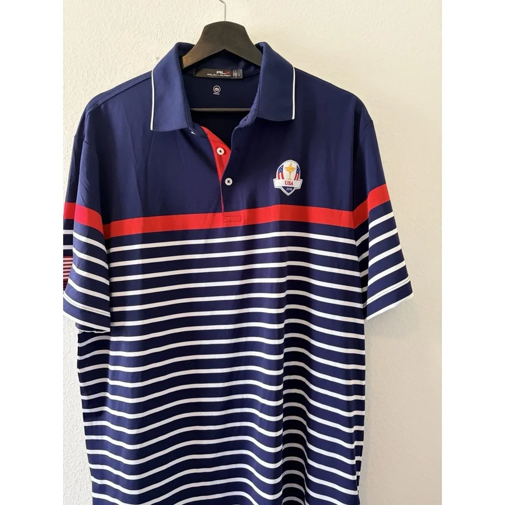 RLX Ralph Lauren 2018 Ryder Cup USA Golf Polo Shirt Mens Size Large L Blue